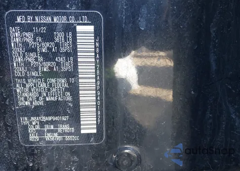 2023 Nissan Armada Sl 2Wd z USA, uszkodzony, nr VIN JN8AY2BA9P9401927